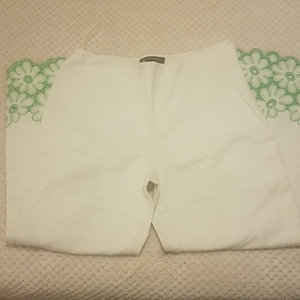 INC white pants with Green Embroidery